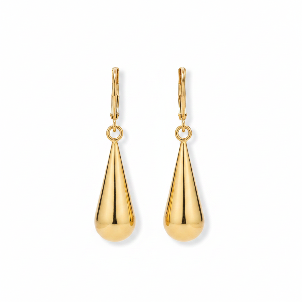 Gold Teardrop Earrings - White Background
