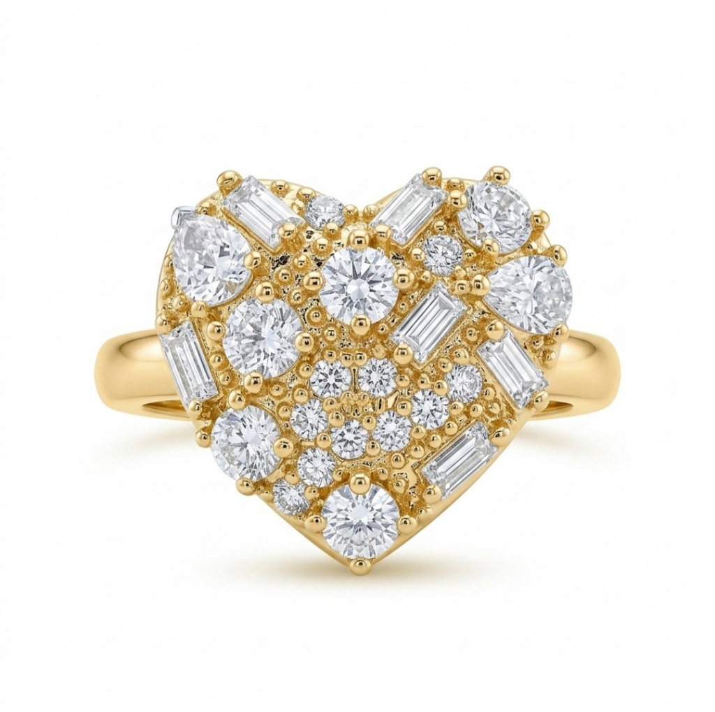 Gold Heart CZ Ring