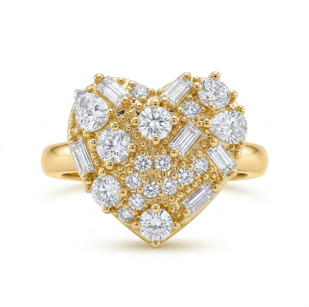 Gold Heart CZ Ring